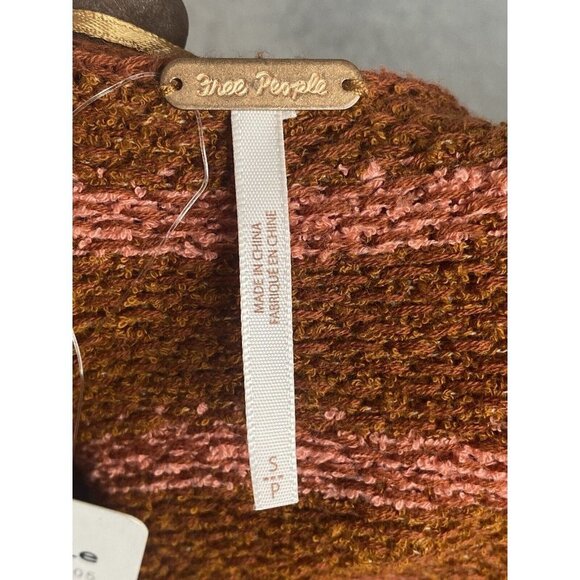 Free People Bardot Stripe Boho Cropped Long Sleeve Sweater Brown Motif Small - Picture 5 of 10